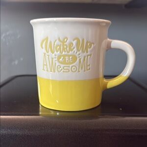 Yellow and White Inspirational Mug "Wake up & Be Awesome"